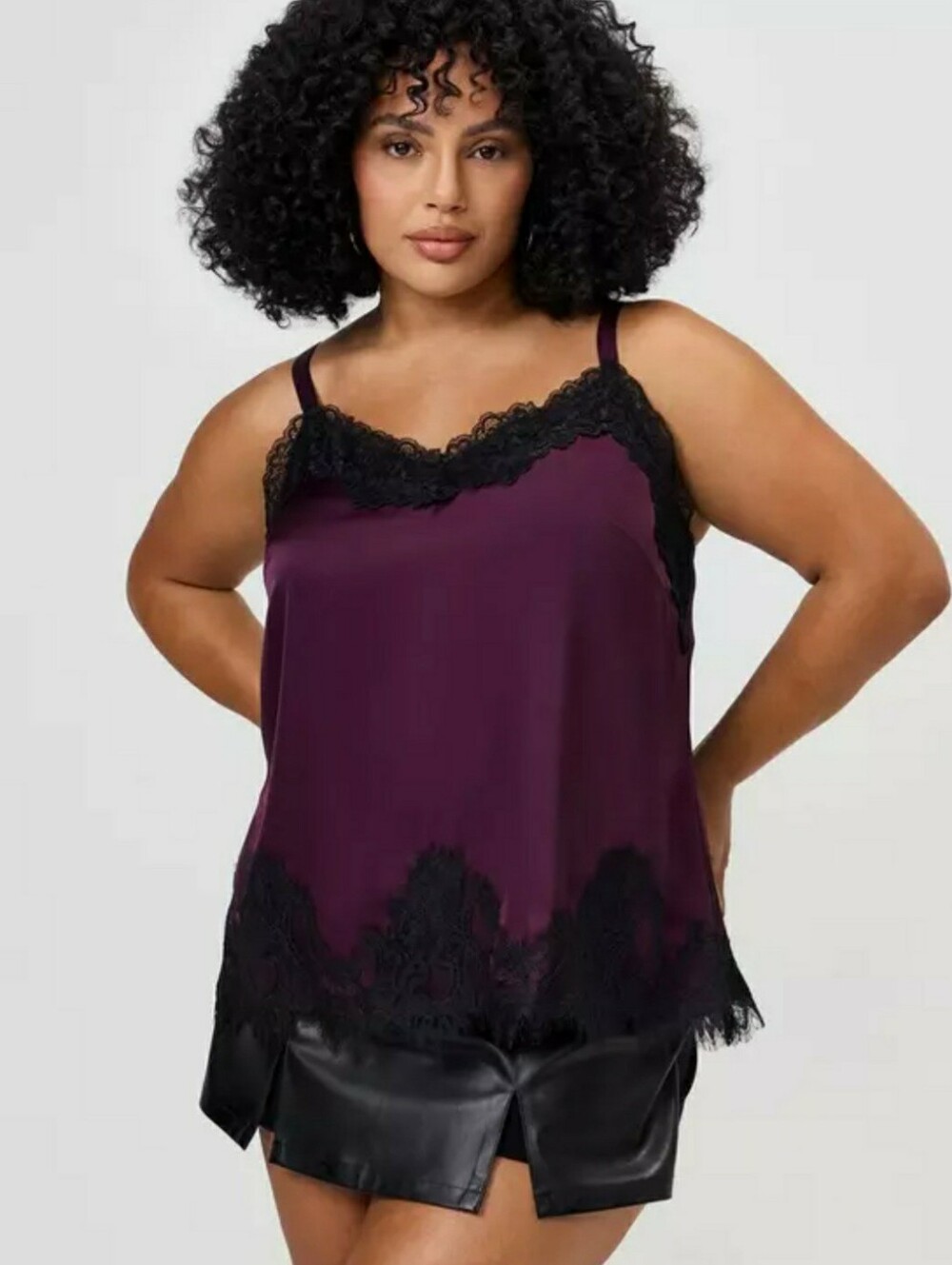 Torrid Satin Lace Trim Cami Black / Purple